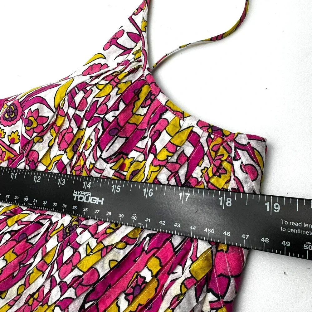 TORY‎ BURCH Women's 12 Pink Yellow Floral Pleated Sun Dress Pockets Bright Fairy